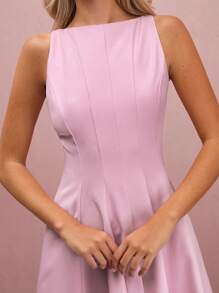 Enchnt 秋冬浪漫女士粉色船领露背无袖A字可爱公主迷你连衣裙 - 白色 - 查看 2