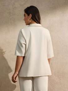 Juhart Plus Size Women Elegant Simple Tie-Up Apricot Thin Blazer