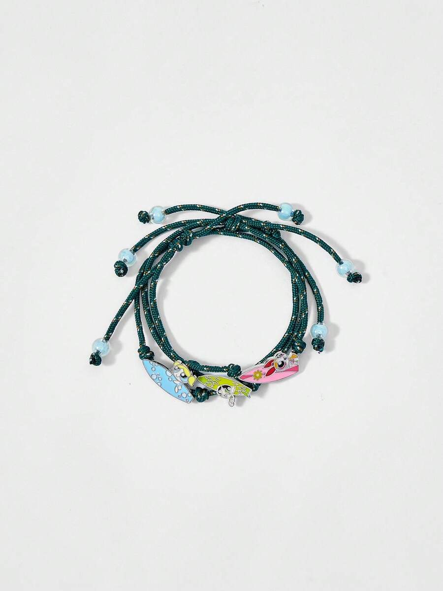 THE POWERPUFF GIRLS X SHEIN Women's Fashion Cute Cartoon Blossom, Bubbles, Buttercup Pattern Bracelet - Silver - View 1