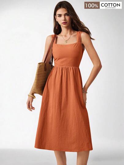 Poéselle Vestido casual plisado de unicolor para mujer