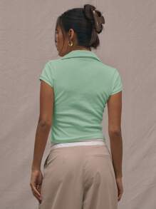 MUSERA 收腰翻领上衣，休闲夏季，适合夏季度假、春季、复活节等节日穿着，优雅休闲。 - 綠色 - 查看 3