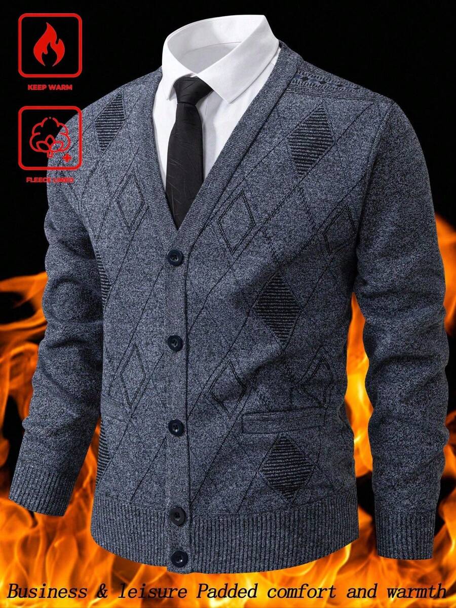 Manfinity Homme Plus Size Men's Knitted Cardigan Sweater , Fall Winter