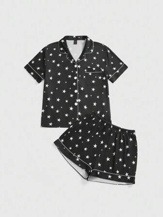 Gothic Pentagramm Muster Kurzarm Shorts Pyjama Set