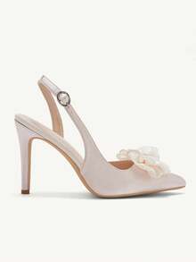 CUCCOO CHICEST Women's Elegant Pointed Toe Satin Backless High Heel Pumps With Floral Decor, Comfortable For Work, Wedding And Formal Occasions - Pink - View 9