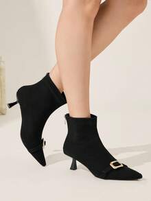 CUCCOO CHICEST Giày bốt cổ thấp mũi nhọn thanh lịch dành cho nữ, khóa kéo bằng da lộn màu cà phê, thu/đông - màu đen - Xem 2