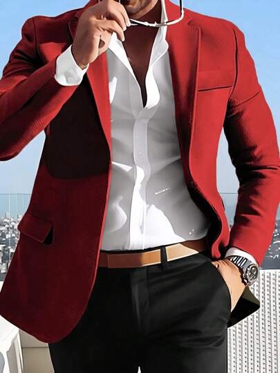Calvornis Men's Solid Color Lapel NeckLong Sleeve Casual Blazer