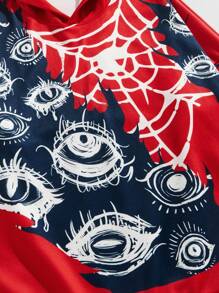 ROMWE MEN Anime Men's Casual Eye Print Hooded Pullover Sweatshirt, Autumn/Winter - Red - View 3