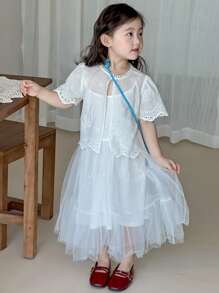 Dazy Kids 女童夏季纯色休闲清新衬衫套装 - 杏色 - 查看 6