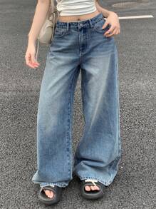 DAZY 休闲做旧宽松阔腿低腰牛仔裤