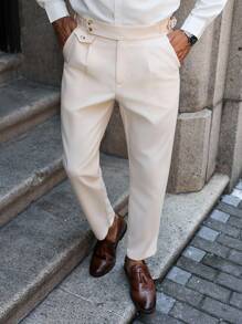 Calvornis Pantaloni de costum pentru bărbați cu detalii plisate și buzunare oblice - Caisă - Vizualizare 5