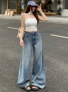 DAZY 休闲做旧宽松阔腿低腰牛仔裤