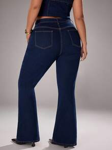 SHEIN Unity Plus Size Women's Fashion Elastic Casual Denim Jeans - Dark Wash - View 2