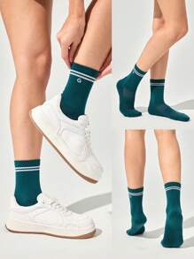 GLOWMODE 3 Pairs Cotton Vintage Striped Socks Soft Ventilated Mesh With Jacquard Logo Gym Workout Daily - Multicolor - View 7