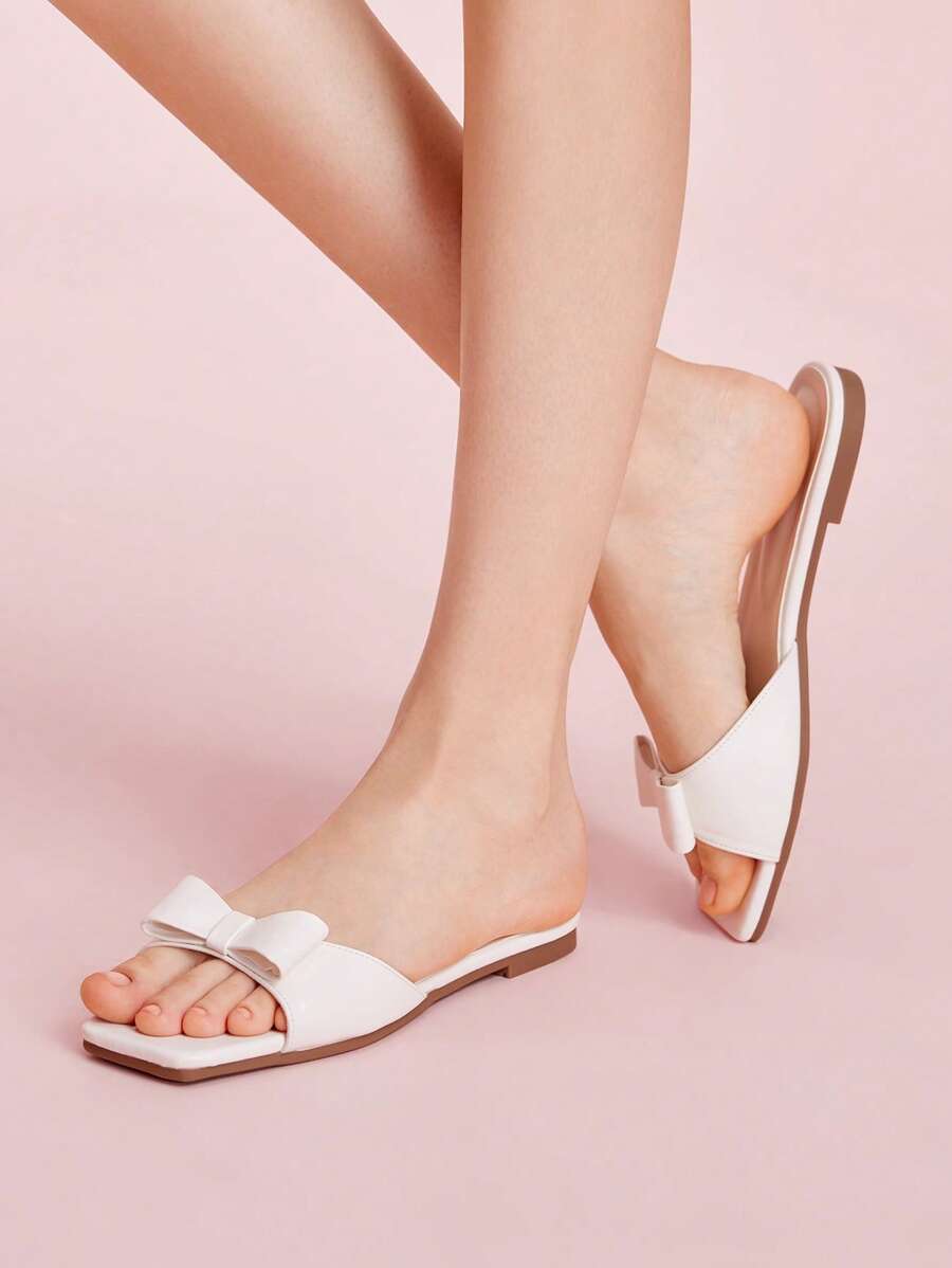 CUCCOO DOLLMOD Women's Fashion White Bow Adorable Flat Sandals