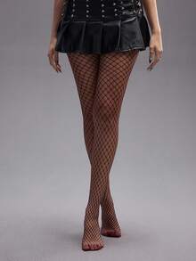 ROMWE Grunge Punk 1 Pair Women Gothic Multi-Color Mesh Stockings, Suitable For All Seasons - Burgundy - View 4