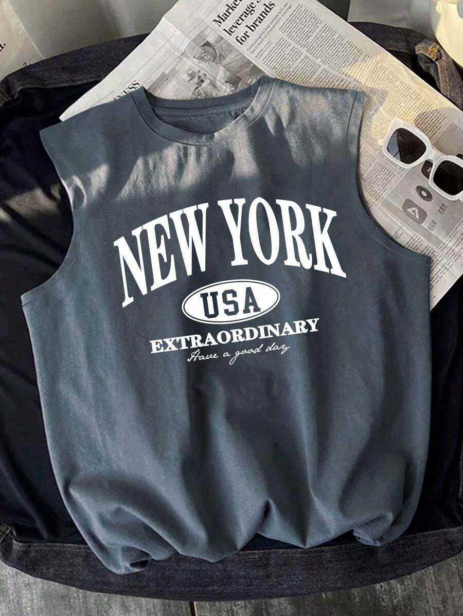Manfinity Hypemode Gray Standard Size Men's Summer Casual Tank Top With Letter Print - Grey - View 1