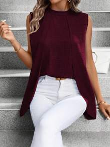 EMERY ROSE Women's Casual Sleeveless Solid Color Shirt, Summer - Red - View 3