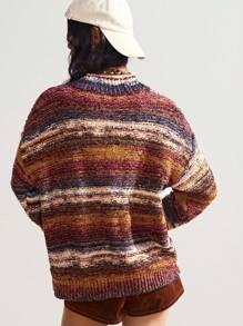 Bohemela 休闲复古撞色大理石针织宽松开衫秋季休闲 Y2K 90 年代条纹超大机场假日返校，复古西部乡村风格音乐会假期秋冬，适合度假、日常穿着和返校