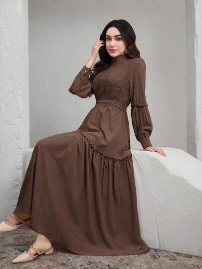 Graceveil Women's Patchwork Cashew Lace Collar Long Sleeve Elegant Dress Fall Cloth For Women