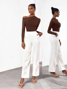 Cheerfulab Asymmetrical Keyhole Off-Shoulder Sheer Mesh Bodysuit Women Vacation Spring & Summer Beach - Brown - View 5