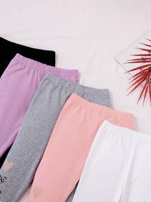 SHEIN Playful Pals 女婴心形印花松紧腰休闲裤 - 彩色 - 查看 5