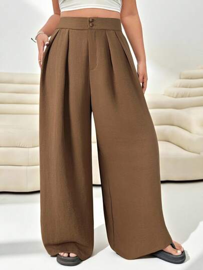 Solflare Plus Size Office High Waist Straight Leg Casual Pants, Minimalist & Stylish For Daily Wear,Spring Summer,Teacher In Fall/Winter