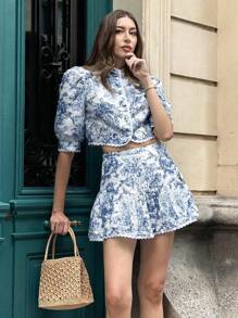 Pariaura 女士休闲短袖上衣和迷你裙两件套，夏季休闲装，春季大学服装 - 藍白色 - 查看 6