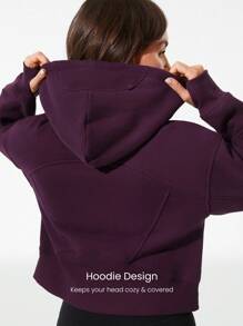 GLOWMODE 日常羊毛衫，保持舒适，内部口袋，网眼拇指孔，超大半拉链连帽衫，日常休闲