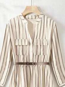 Franclia Women's Casual Vacation Striped Long-Sleeved Pocket Long Commuting A-Line Dress Fall Clothes For Women Slim Dress Autumn Women's Casual Dress - Apricot - View 2