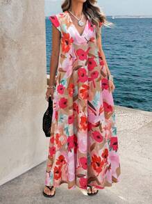 Lyxana Women's Retro Patterned Extra Long Dressfall Clothes Fall Clothes - Multicolor - View 4