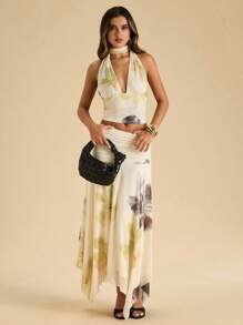 SHEIN BAE Damen ärmelloses Trägertop. Dieses gelbe gestrickte Top hat geraffte Details und einen eleganten asymmetrischen Saum, ideal für Sommerfeste.