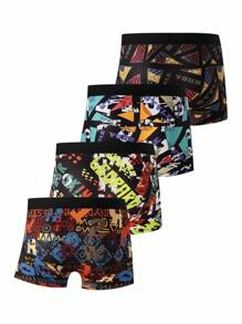 4件套复古矩形花卉图案男士内裤 - 彩色 - 查看 2