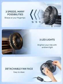 JMMO Mini Fan,Car Fan With 3 LED Lights,Car Strong Wind Portable Fan,3 Speeds Car Cooling Fan With Clip Christmas Gifts,Must-Haves For Autumn And Winter Holiday Camping Holiday Essentials Vacation Accessories,Camping Supplies - Red - View 4