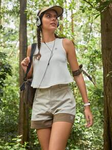 In My Nature 女士撞色拉链口袋宽松户外短裤女式徒步短裤女式露营短裤 - 米色 - 查看 3