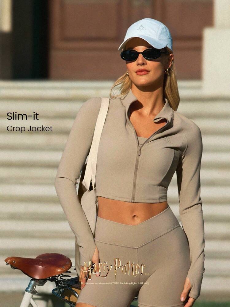 Sudadera X Harry Potter FeatherFit™ con cremallera frontal, gráfico, de manga larga, de bajo impacto, para yoga, pilates, barre, uso diario y casual, de tela suave y elástica que absorbe la humedad