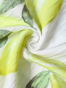 Irokai Women's Lemon Print Overlap Collar Loose Waist Bathrobe Kimono Yukata