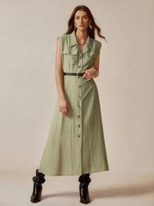 Florisole Women's Casual Minimalist Green Sleeveless V-Neck Dress Summer Dress - White - View 3