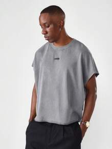 SUMWON 基本款宽松剪裁背心街头潮流无袖夏季都市宽松版型毛边休闲简约肌肉节日周末基本款 T 恤运动休闲滑板服海滩设计 - 深灰色 - 查看 5