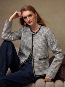 MOTF PREMIUM 粗花呢纽扣轻便夹克 - 黑與白 - 查看 6