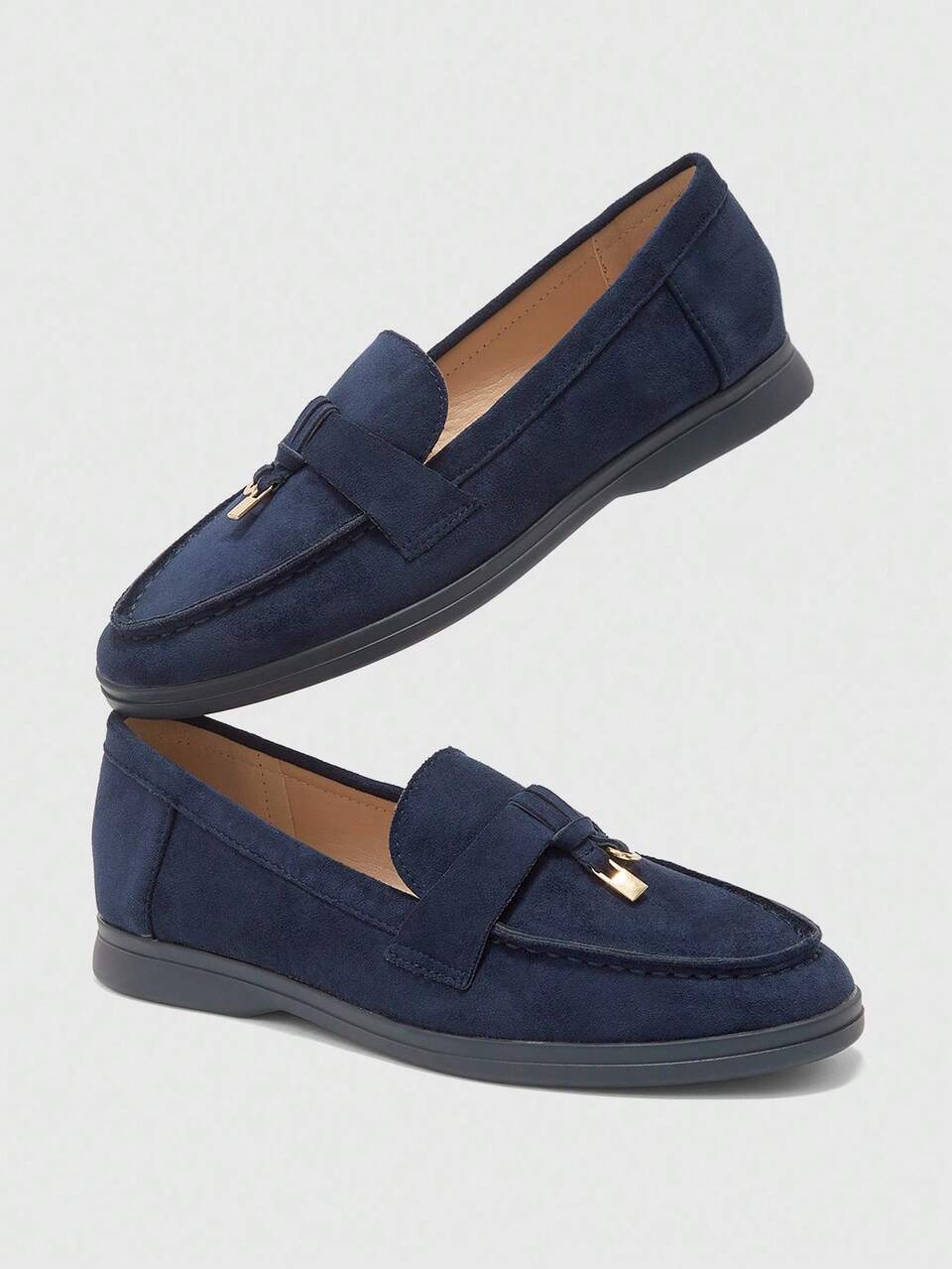CUCCOO BIZCHIC Women's Fashion Blue Suede Comfortable Casual Loafers, Flat Slip-On Shoes Suitable For Outdoor, Commuting, Work And Daily Wear Spring Shoes