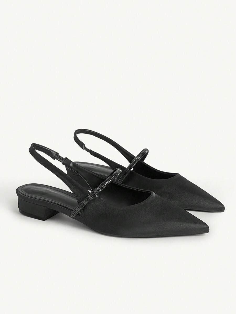 CUCCOO CHICEST 女式简约时尚尖头黑色水钻链条粗跟平底一脚蹬休闲乐福鞋 - 黑色 - 查看 1