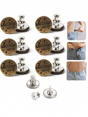 6 件/12 件牛仔裤纽扣替换件 17 毫米免缝金属纽扣修理套装 免钉可拆卸牛仔裤纽扣替换套装 情人节、婚礼、生日、纽扣、缝纫、缝纫用品、缝纫配件、工艺用品、DIY、成人工艺品