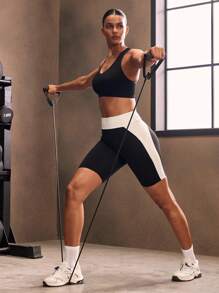 Powerista 撞色拼布高腰无缝运动短裤 - 黑與白 - 查看 7