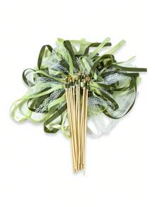 10/20pcs Ribbon Wands With Triple Lace Ribbon And Gold Bell Party Wand Party Favors Streamers Ribbon Sticks Magic Fairy Wands For Wedding Decors(Green)