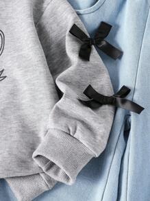 Genkimix Kids Kleine Mädchen Lässig Collegestyle Schleife Sweatshirt und Jeans Set