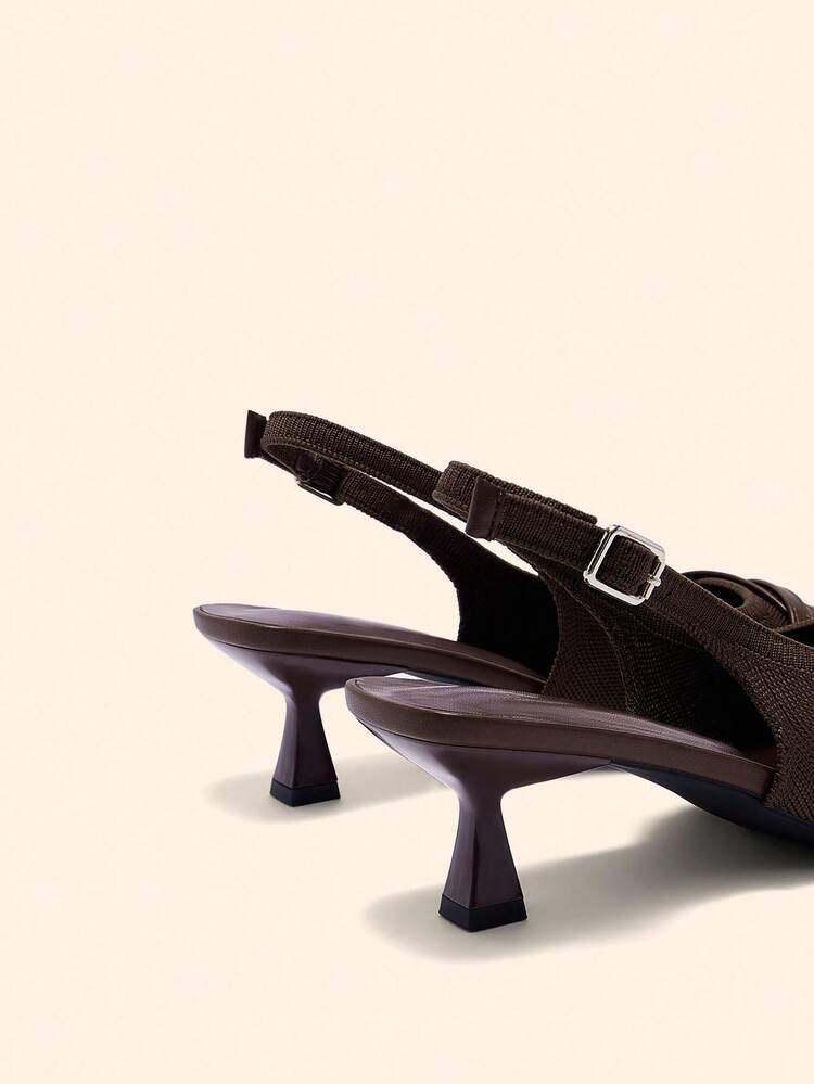 CUCCOO BASICS Women's Pointed Toe Stiletto High Heel Slingback Pumps, Coffee Color Knit Fabric, Comfortable Breathable Elegant Commute Daily Versatile High Heel Mule Shoes For Christmas Spring Shoes