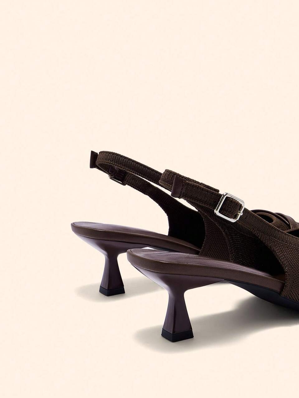 CUCCOO BASICS Women's Pointed Toe Stiletto High Heel Slingback Pumps, Coffee Color Knit Fabric, Comfortable Breathable Elegant Commute Daily Versatile Spring Shoes