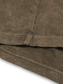 ROMWE MEN Grunge Punk 休闲宽松个性时尚夏季圆领短袖男士T恤，2000年代风格 - 咖啡棕 - 查看 5