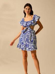 CAJUNI Women's Casual Holiday Blue Mini Dress Elegant Dresses For Party Casual Dresses For Women  Graduation Dress Graduation Dress For Women  Casual Dress