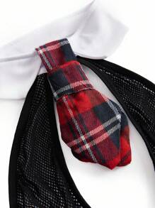 Fantasy Costume 女士格子拼布渔网露背吊带性感内衣 - 彩色 - 查看 3